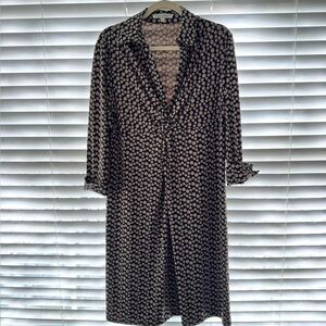Travel Smith Black and Brown Polka Dot Shirt Dress Petite Large